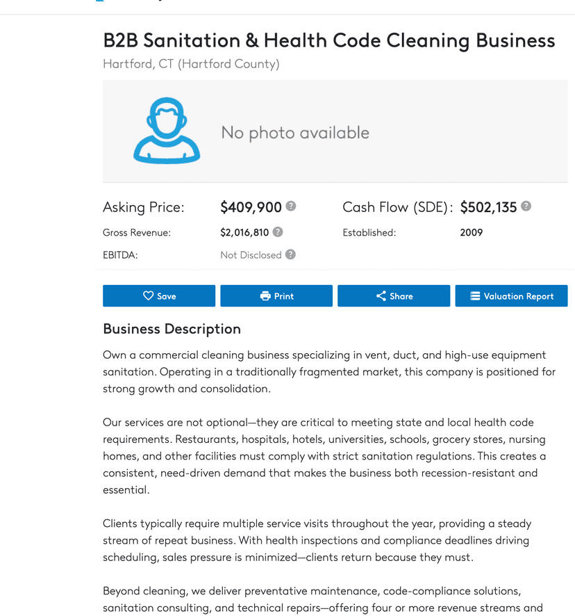 BizBuySell listing showing impossible 0.82x multiple
