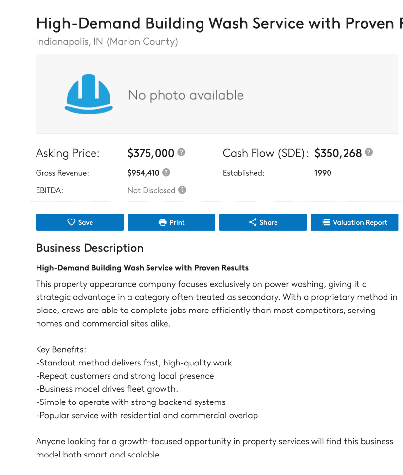 BizBuySell listing showing impossible 1.07x multiple
